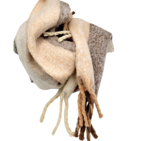 Steve Madden Soft Beige & Light Brown Scarf with Fringe Edges - Picture 6 of 11